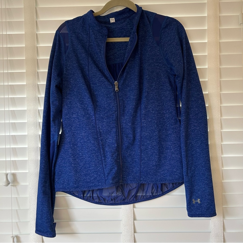 Under Armour Zipper Exercise Top Blue Sheer Back Small
